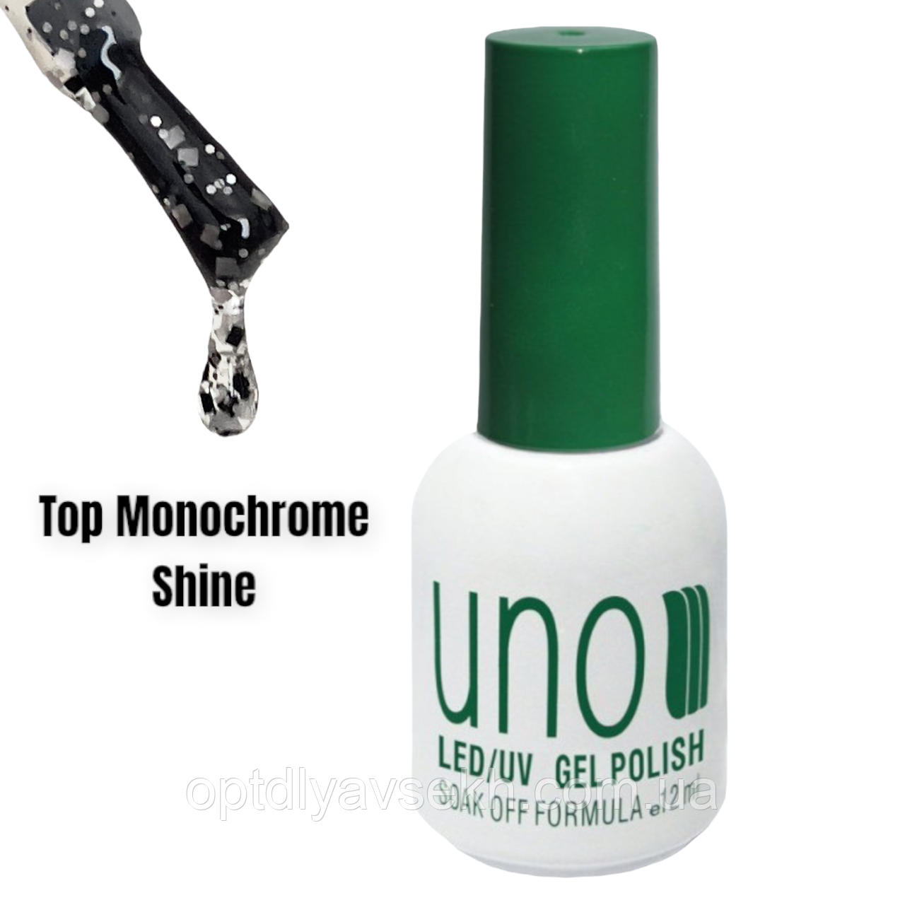 Блискуче топове покриття для нігтів із срібними та чорними частинками Top Monochrome Shine 12 ml.