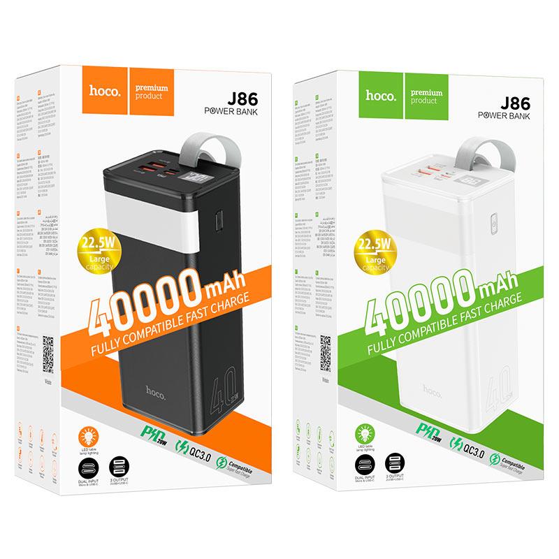 Портативные батареи | Power Bank 40000mAh с светильником HOCO J86 Powermaster 22.5W QC3.0 PD3.0 Black Li-Pol Черный Пластик Универсальная батарея Фонарик Индикатор уровня заряда micro USB Type-C USBx2 От LED дисплей цифровым отображением