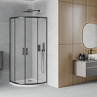 Черная душевая кабина полукруглая с матовым стеклом Mexen Rio Black + белый поддон 5 см