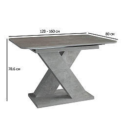Обідній прямокутний стіл розкладний Dark A 120-160х80 см ательє темний на Х-подібній ніжці для кухні