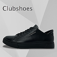 Мужские осенние кроссовки Clubshoes черные кожаные с шнуровкой осень/весна деми 121