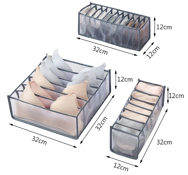 Набір бюльзерів для зберігання нижньої білизни шкарпеток і бюстгальтерів 3 предмети, фото 1