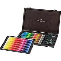 Олівці кольорові Faber-Castell POLYCHROMOS 48 кольорів з аксесуарами в дерев'яному пеналі, 110006