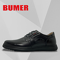 Мужские туфли Bumer (Украина) кожаные чёрные осенние деми сезон со шнуровкой 150ч