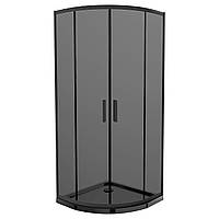 Черная душевая кабина полукруглая с графитовым стеклом Mexen Rio Black + черный поддон 5 см