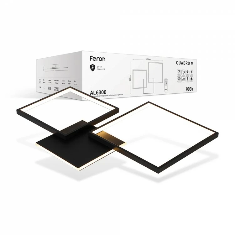 LED світильник Feron QUADRO M AL6300 90W 4100Lm 2700-6500К чорний (40243) 7504