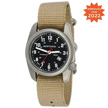 Чоловічий годинник Bertucci 12202 A-2T TITANIUM ORIGINAL CLASSIC - BLACK W/ DEFENDER KHAKI NYLON BAND