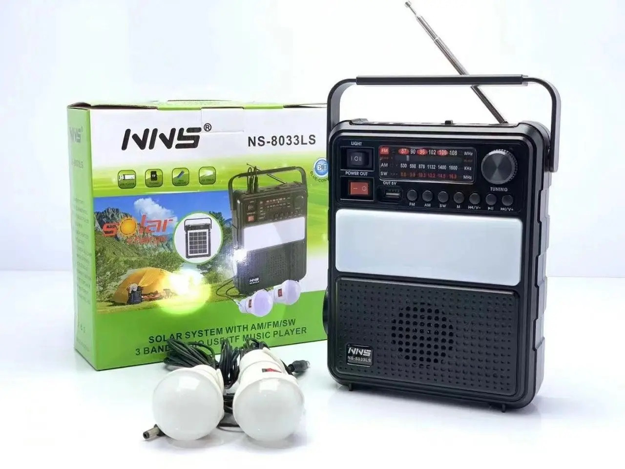 Ліхтар із радіо, колонкою та сонячною батареєю NNS Solar Charge NS-8033LS Ліхтар повербанк із сонячною панеллю