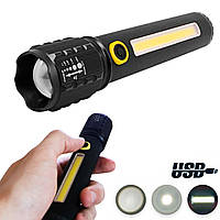 Світлодіодний ліхтар ручний "BL-C72-P50 COB" Чорний, USB ліхтарик акумуляторний (фонарик аккумуляторный)