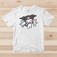 Детская белый футболка с принтом "Onegai My Melody. Онэгай Май Мэроди. Kuromi цветные сердечки" Push IT
