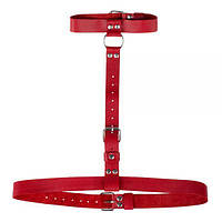 Гартер Double Ring of Humiliti, натуральна шкіра, Red