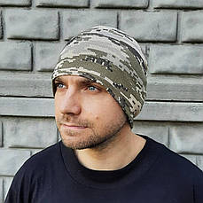 Шапка класична чоловіча тонка коротка №23/2, рібана з начосом КАМУФЛЯЖ-ПІКСЕЛЬ