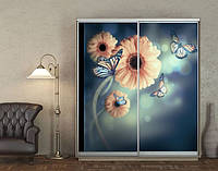 Наклейка для шкафа-купе 220 х 102 см на 2 двери бабочка и цветок (БП_а_ab11396)
