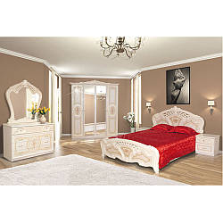 Спальний гарнітур у класичному стилі Кармен Нова піно з художньою печаткою з шафою
