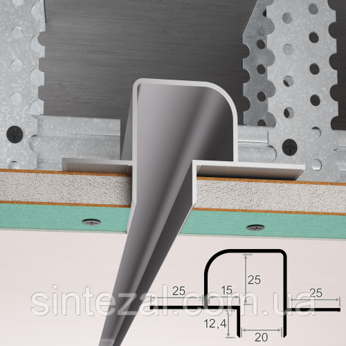 LED-профіль тіньового шва для стелі з гіпсокартону Sintegerzal APTL-24, 40х20х25м. Чорний