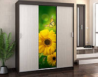 Наклейка для шкафа-купе 220 х 60 см на 1 дверь бабочки на цветке (БП_с_fl10634)