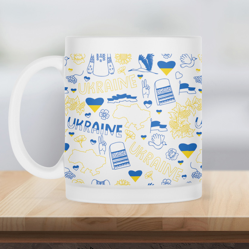 Чашка матова прозора 330 мл Ukraine повна запечатка., фото 1