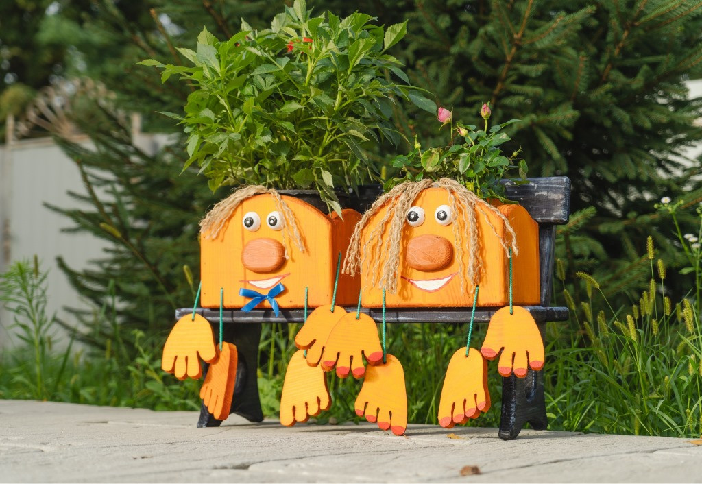 Подвійне дерев'яне кашпо для садового декору  Рандеву ( Кашпо для терас ) БЕЗ лавочки