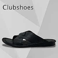 Шлепанцы мужские кожаные Clubshoes (Украина) черные повседневные летние сланцы C2чер