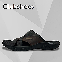 Шлепанцы мужские кожаные Clubshoes (Украина) черные коричневые повседневные летние сланцы C20чер/кор