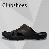 Шлепанцы мужские кожаные Clubshoes (Украина) черные коричневые повседневные летние сланцы C20чер/кор 41р