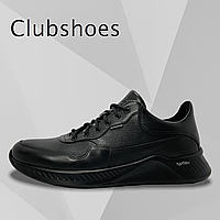 Мужские осенние кроссовки Clubshoes черные кожаные с шнуровкой осень/весна деми 238чер