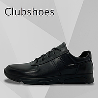 Мужские осенние кроссовки Clubshoes черные кожаные с шнуровкой осень/весна деми 242чер