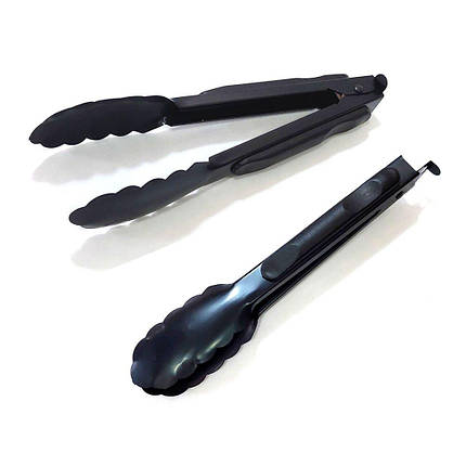 Щипці кухонні KitchenWare металеві чорні 22 см, фото 1