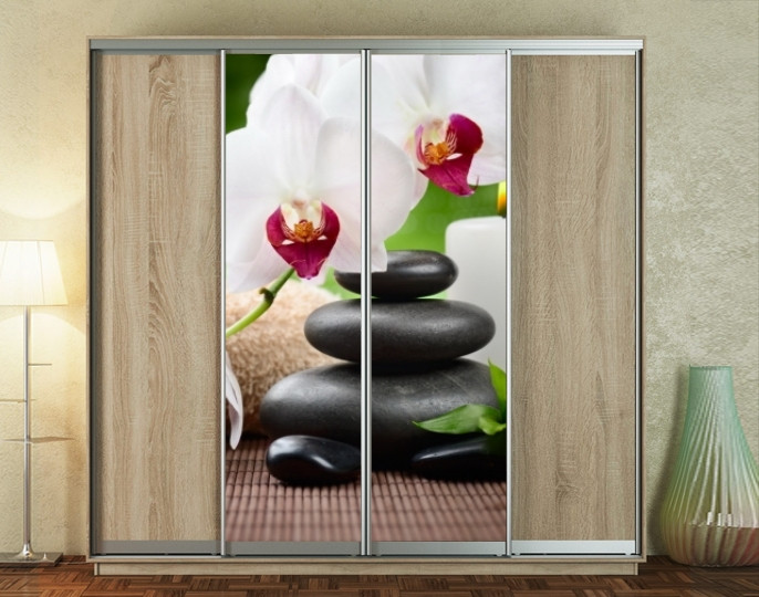 Наклейка на шафу-купе 220 х 60 см на 2  двері Орхідеї на камені (БП_а_fl12107)