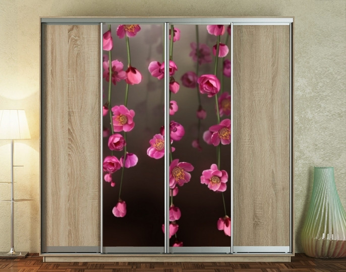 Наклейка на шафу-купе 220 х 60 см на 2 двері ліани з квітів (БП_а_fl12419)