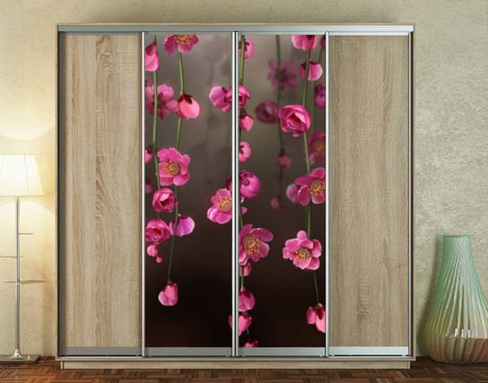 Наклейка на шафу-купе 220 х 60 см на 2 двері ліани з квітів (БП_а_fl12419), фото 1