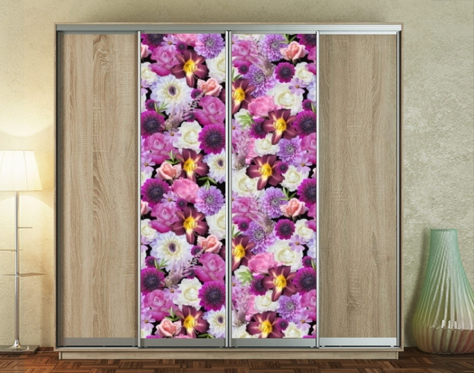 Наклейка на шафу-купе 220 х 60 см на 2  двері фіолетові квіти (БП_а_fl12653)