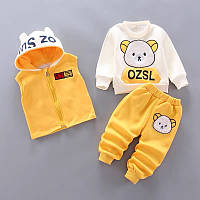 Детский костюм тройка для мальчика и девочки теплый комплект на малыша 80-110 см желтый 90