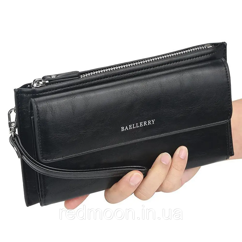 Чоловічий гаманець-клатч (21х11х5 см), Чорний, Zipper Long / Чоловічий портмоне, екошкіра, фото 1