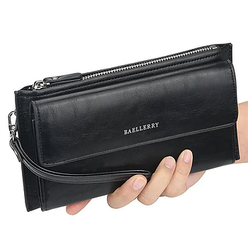 Чоловічий гаманець-клатч (21х11х5 см), Чорний, Zipper Long / Чоловічий портмоне, екошкіра