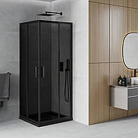 Черная душевая кабина с графитовым стеклом Mexen Rio Black + черный поддон 5 см
