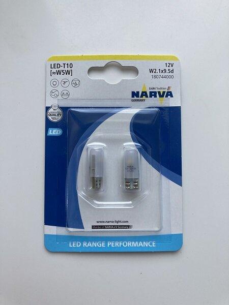 LED Лампа Narva T10 12V LED 0.6W, W5W, W2,1X9,5D, White, 6000k, (2 Шт ...