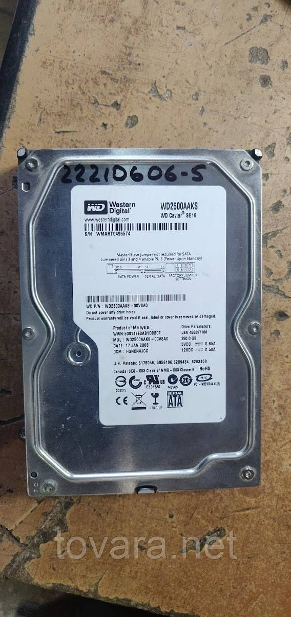Жорсткий диск Вінчестер HDD 250 Gb / Гб Western Digital Caviar SE16 WD2500AAKS 3.5" SATA2 No 22210606