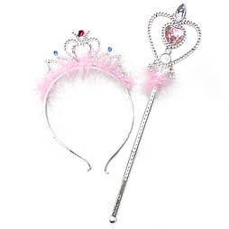 Тіара та чарівна паличка, 14,5х32см, червона брошка-сині вкраплення (DRW-149-1)