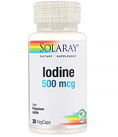Йодин як калій йодид, Iodine, Solaray, 500 мкг, 30 вегетаріанських капсул