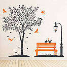 Інтер'єрна вінілова наклейка на стіну Романтика (композиція, велика наклейка, лавочка, ліхтар), фото 5