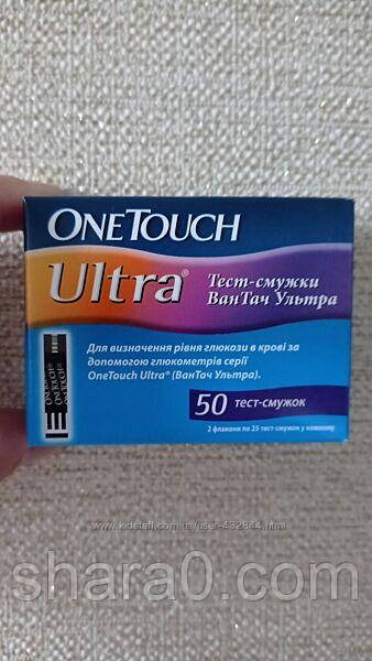 Тест-полоски Ван Тач Ультра (One Touch Ultra) для глюкометра 50 штук для замера уровня сахара в крови - фото 1 - id-p1670912675