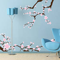 Интерьерная виниловая наклейка на стену Ветки сакуры (япония, цветение сакуры, нежность)