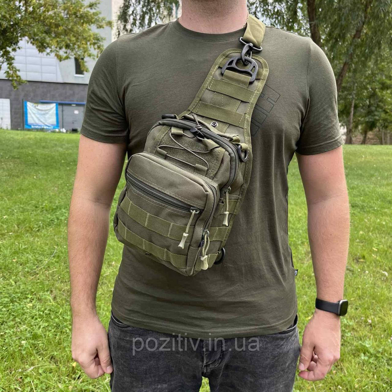 Сумка через плече чоловіча тактична (армейська сумка через плече) олива, фото 1
