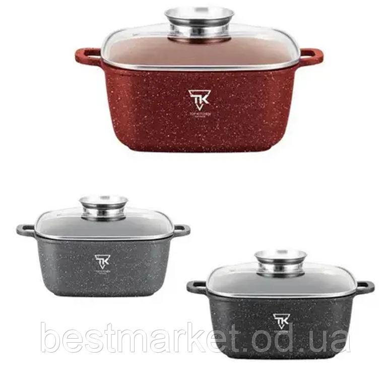 Казан Квадратний з Гранітним Покриттям і Кришком TK00054 Top Kitchen 20 см