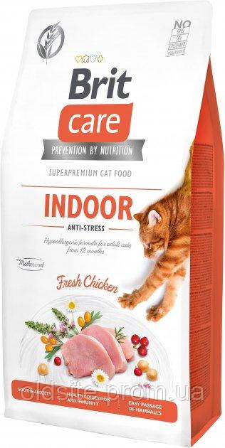 Корм Brit Care Cat Indoor Anti-Stress сухий сухий з куркою для зниження рівня стресу у домашніх кішок 7 кг