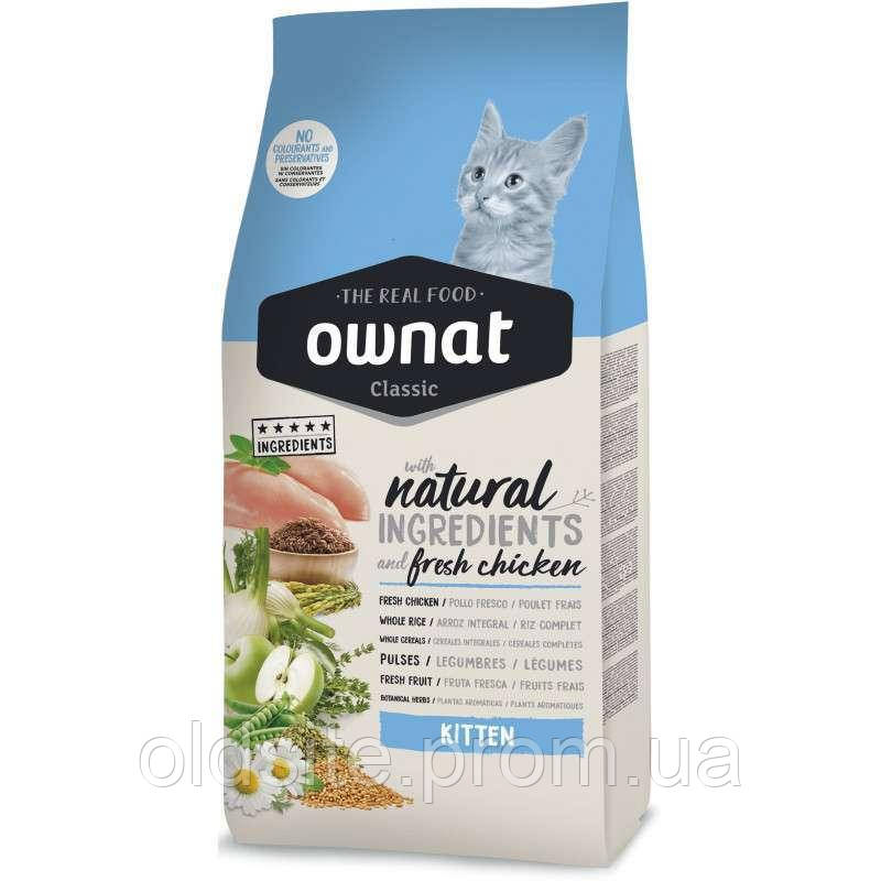 Корм Ownat Classic Kitten повнораціонний сухий зі свіжим м'ясом курки для кошенят віком від 1 до 12 місяців 1.5 кг