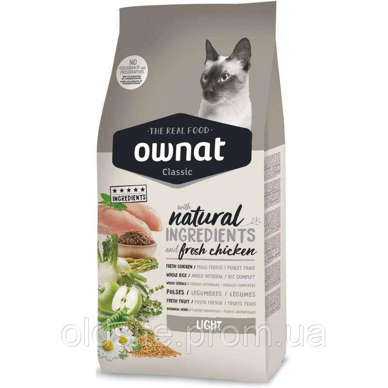 Корм Ownat Classic Cat Adult Light повнораціонний сухий зі свіжим м'ясом курки для дорослих котів із надмірною вагою 1.5 кг