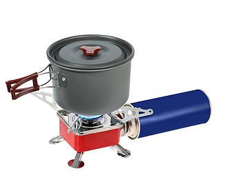 Газова плитка портативна з п'єзопідпалом YC-201, мініпечка похідна під балон (portable card type stove)