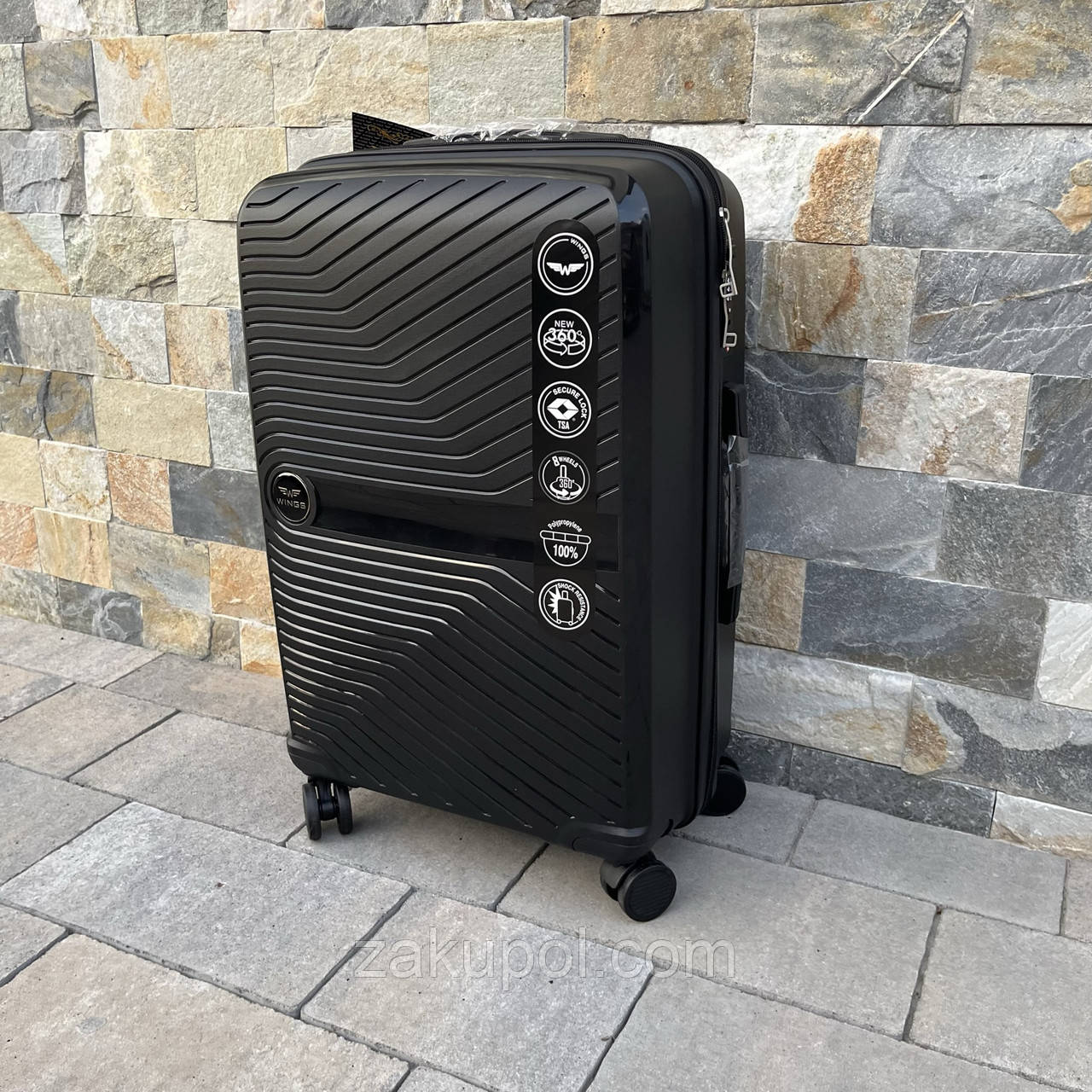 Валіза дорожня середня з поліпропілену Wings DQ181-04 M Чорний, фото 1